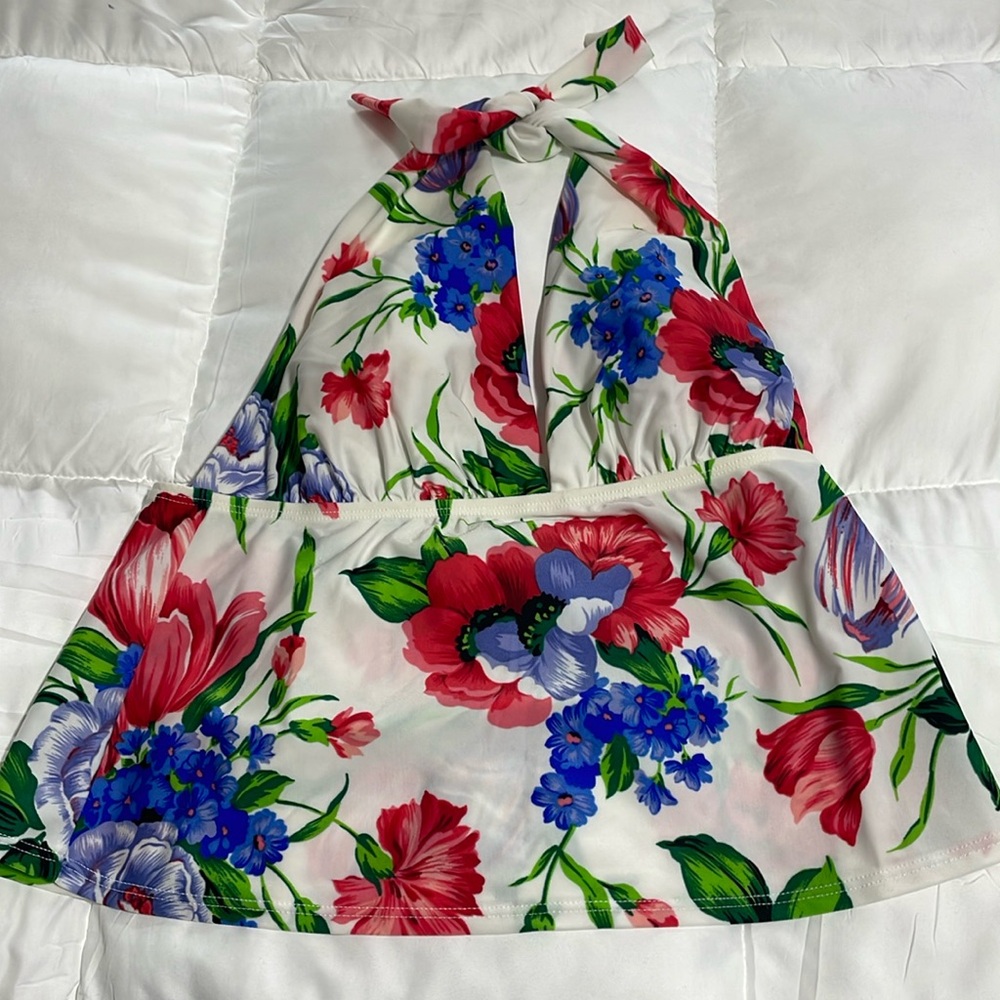 La Blanca Halter Tankini Top EUC White/Floral